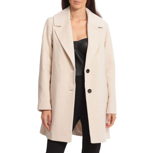 AVEC LES FILLES Single Breasted Peacoat In Bone